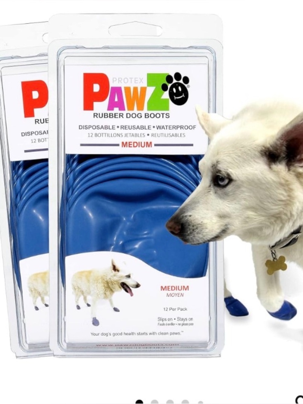 Pawz rubber dog boots M size blue color 2 packs 24 boots protects dogs paws NEW